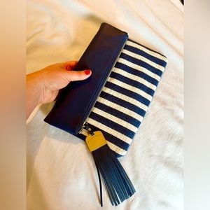 Navy striped clutch